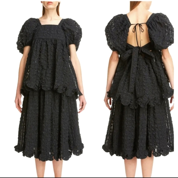 Cecilie Bahnsen Vega Seersucker Babydoll Blouse Black - Picture 2 of 5